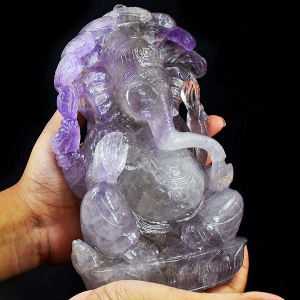 gemsmore:Exclusive Amethyst Hand Carved Lord Ganesha crystal Statute Carving RARE HUGE