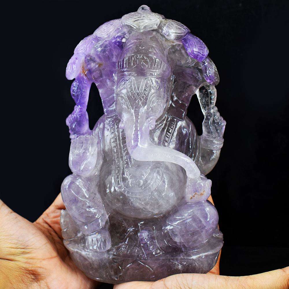 gemsmore:Exclusive Amethyst Hand Carved Lord Ganesha crystal Statute Carving RARE HUGE