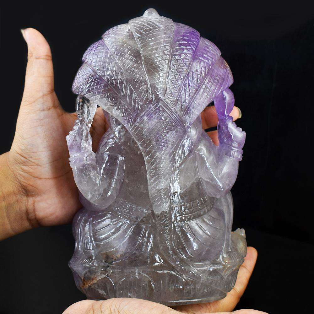 gemsmore:Exclusive Amethyst Hand Carved Lord Ganesha crystal Statute Carving RARE HUGE