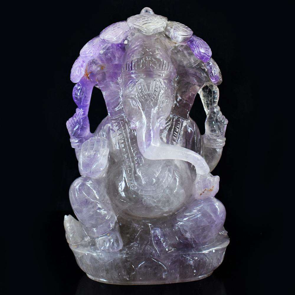 gemsmore:Exclusive Amethyst Hand Carved Lord Ganesha crystal Statute Carving RARE HUGE