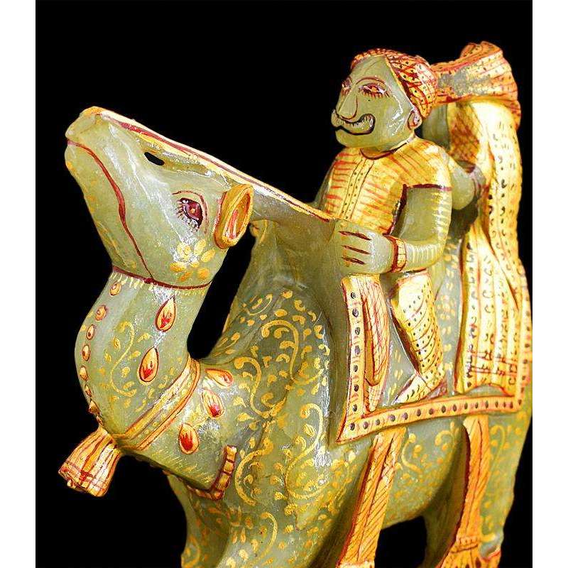 gemsmore:Exclusive Aventurine Enamel Painted Hand Carved Couple On Camel