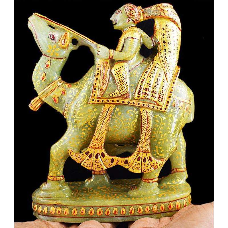 gemsmore:Exclusive Aventurine Enamel Painted Hand Carved Couple On Camel