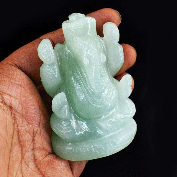 gemsmore:Exclusive Aventurine Hand Carved Genuine Crystal Gemstone Carving Lord Ganesha