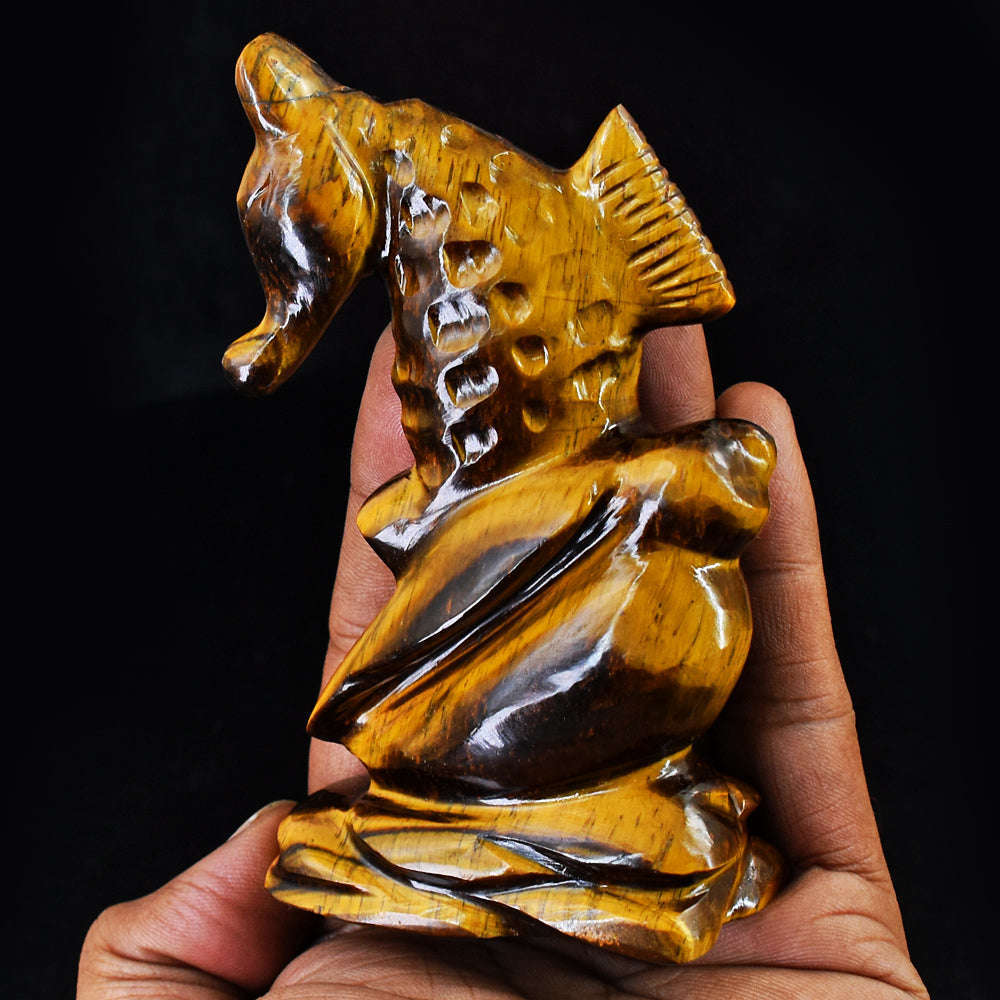 gemsmore:Exclusive Beautiful Golden Tiger Eye Craftsmen Hand Carved Seahorse