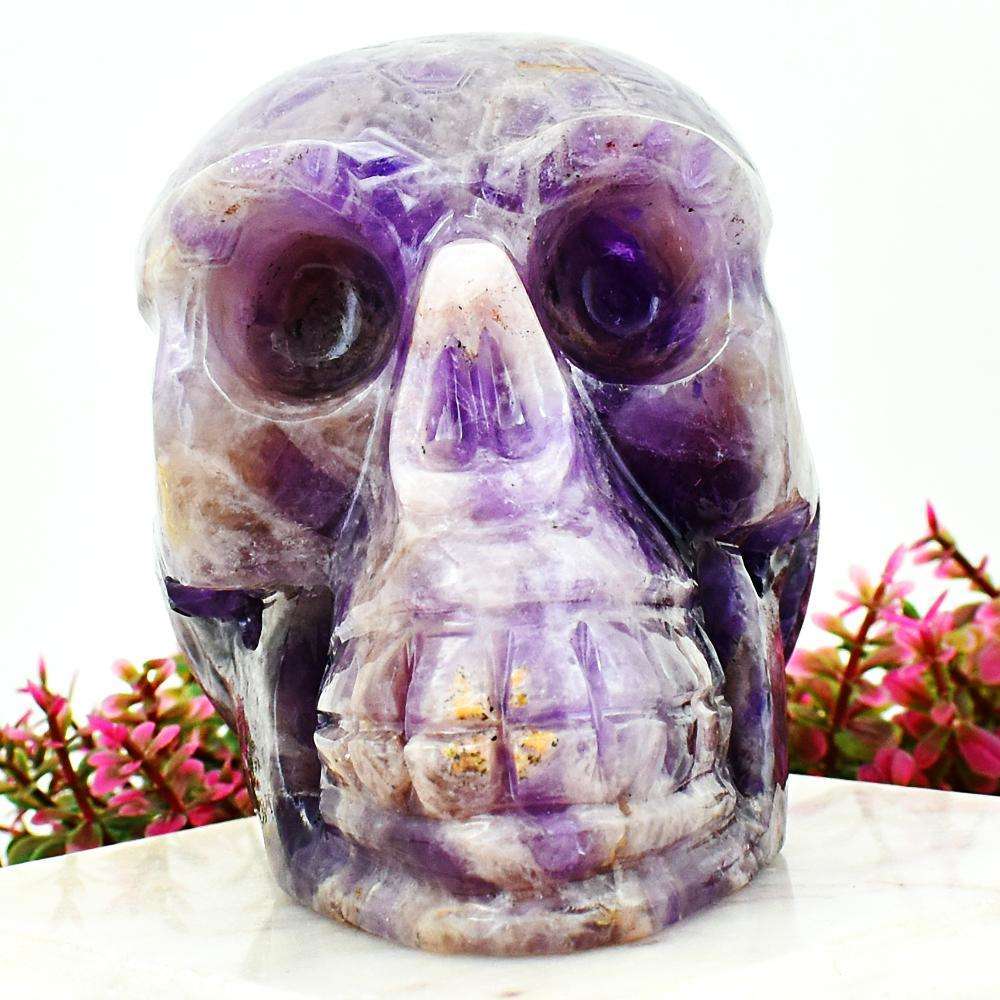 gemsmore:Exclusive Bi-Color Amethyst Hand Carved Human Skull