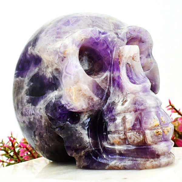 gemsmore:Exclusive Bi-Color Amethyst Hand Carved Human Skull