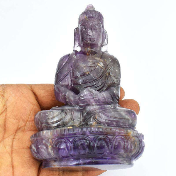gemsmore:Exclusive Bi-Color Amethyst Hand Carved Lord Buddha Statue