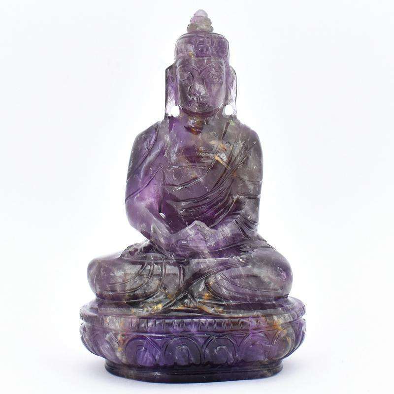 gemsmore:Exclusive Bi-Color Amethyst Hand Carved Lord Buddha Statue