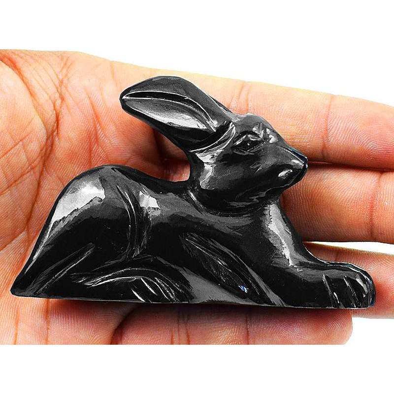 gemsmore:Exclusive Black Spinel Carved Bunny Statue Gemstone