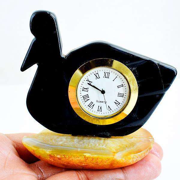 gemsmore:Exclusive Black Spinel Carved Gemstone Clock