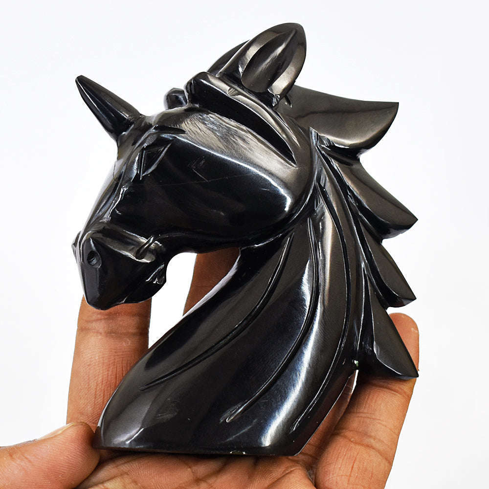 gemsmore:Exclusive Black Spinel Carved Horse Head