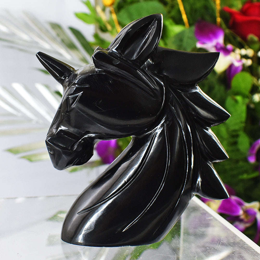 gemsmore:Exclusive Black Spinel Carved Horse Head