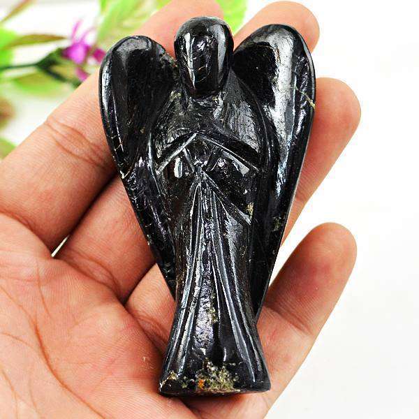 gemsmore:Exclusive Black Spinel Hand Carved Crystal Healing Angel