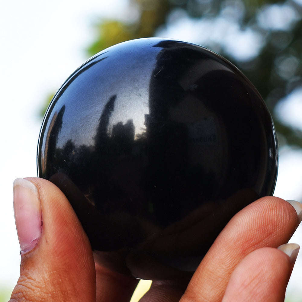 gemsmore:Exclusive Black Spinel Hand Carved  Healing  Sphere