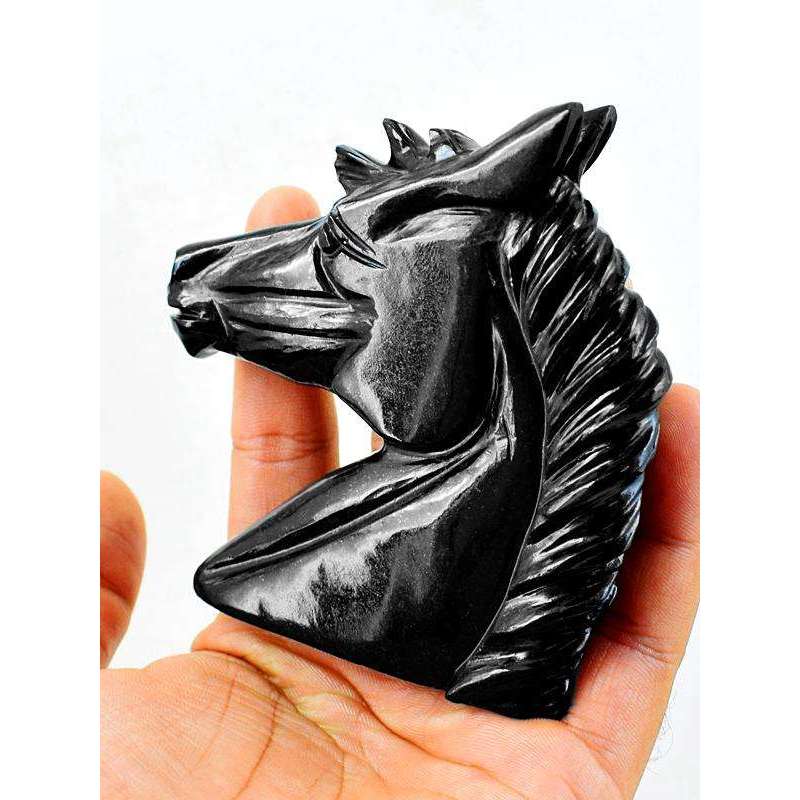 gemsmore:Exclusive Black Spinel Hand Carved Horse Burst