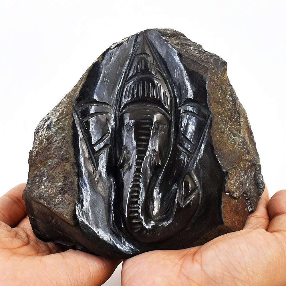 gemsmore:Exclusive Black Spinel Hand Carved Lord Ganesha