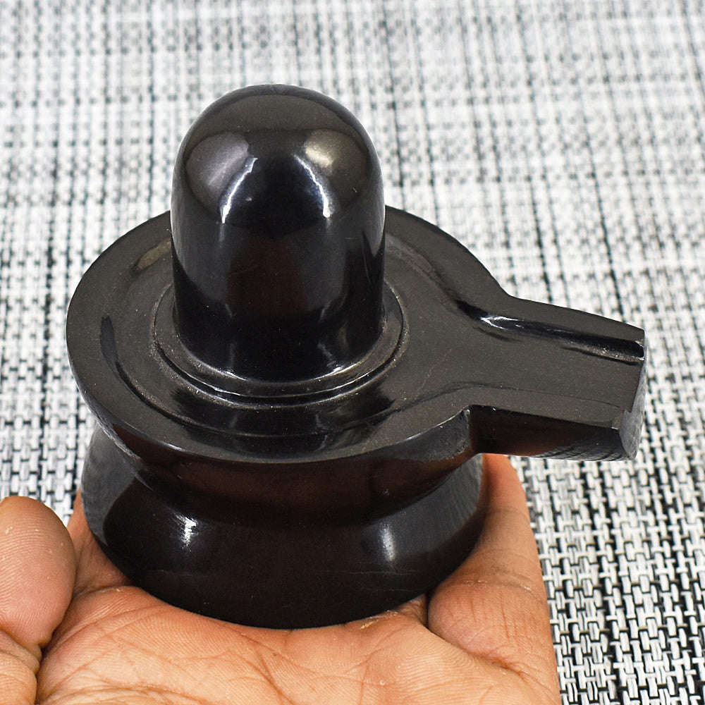 gemsmore:Exclusive Black Spinel Hand Carved Shiva Shivling