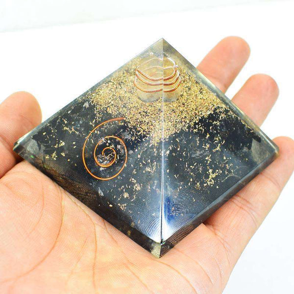 gemsmore:Exclusive Black Spinel Orgone Carved Healing Pyramid