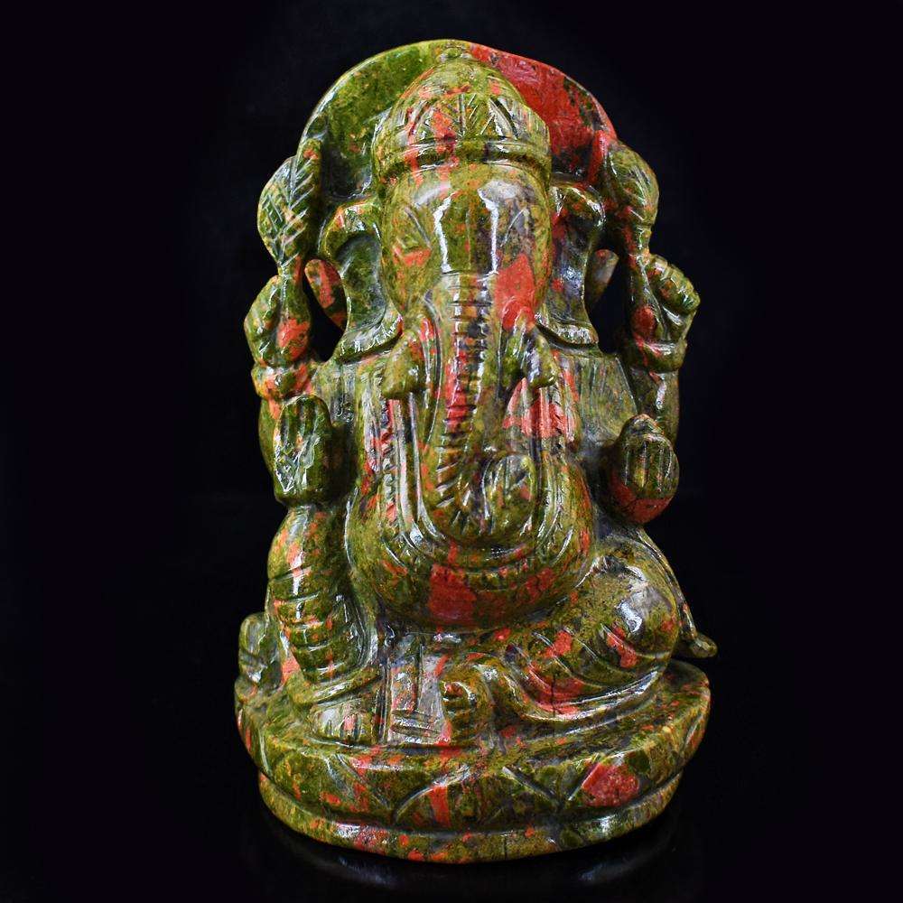 gemsmore:Exclusive Blood Green Unakite Hamd Carved Lord Ganesha