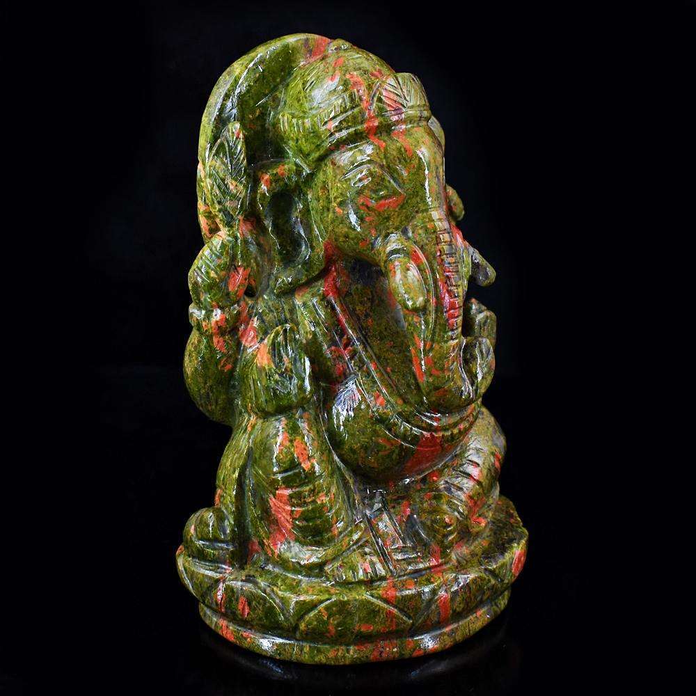 gemsmore:Exclusive Blood Green Unakite Hamd Carved Lord Ganesha