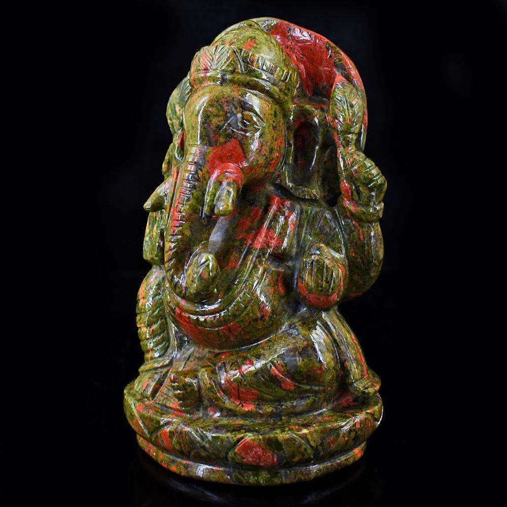 gemsmore:Exclusive Blood Green Unakite Hamd Carved Lord Ganesha