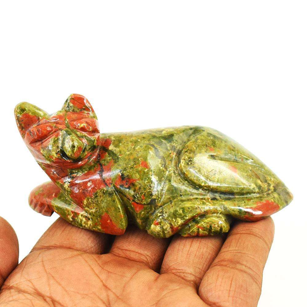 gemsmore:Exclusive Blood Green Unakite Hand Carved Genuine Crystal Gemstone Carving Cat