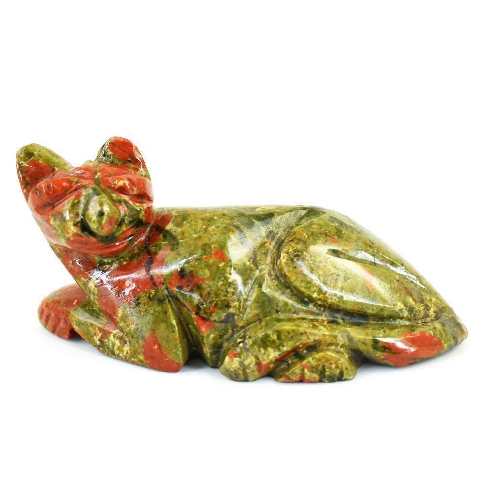 gemsmore:Exclusive Blood Green Unakite Hand Carved Genuine Crystal Gemstone Carving Cat