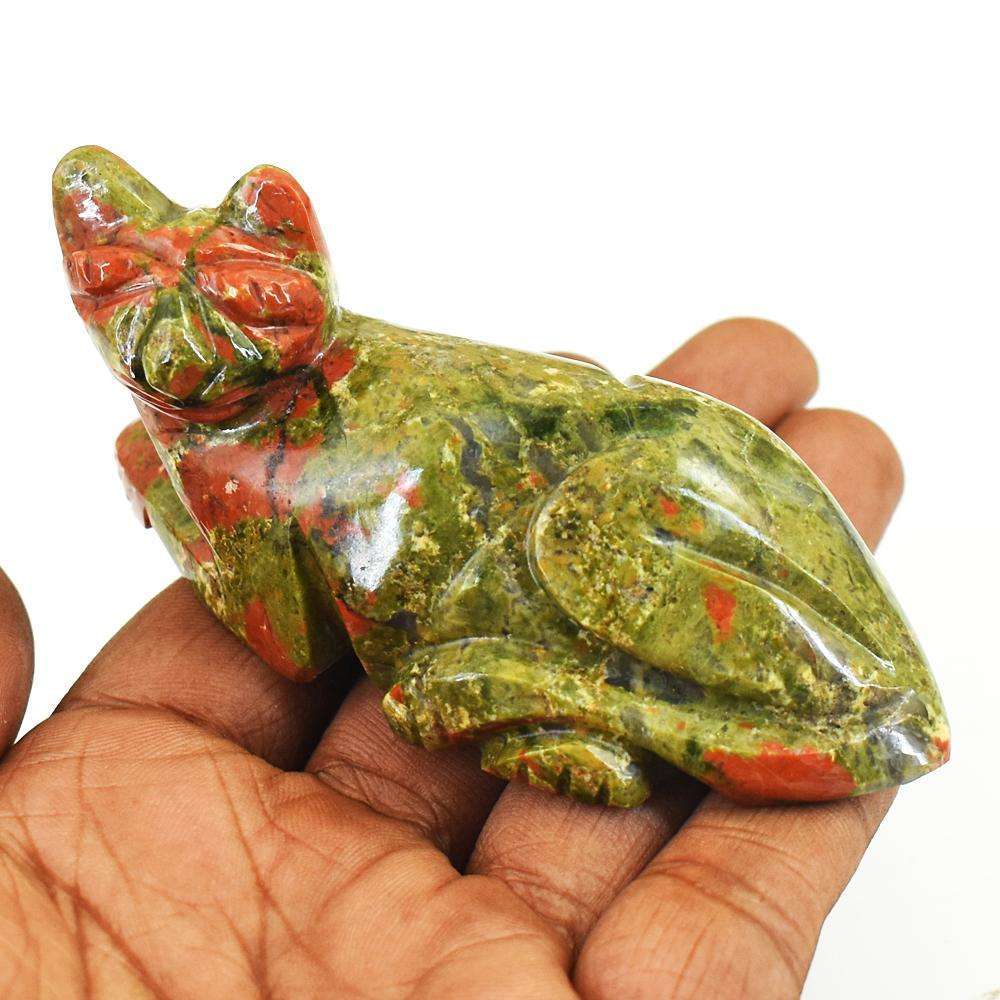 gemsmore:Exclusive Blood Green Unakite Hand Carved Genuine Crystal Gemstone Carving Cat