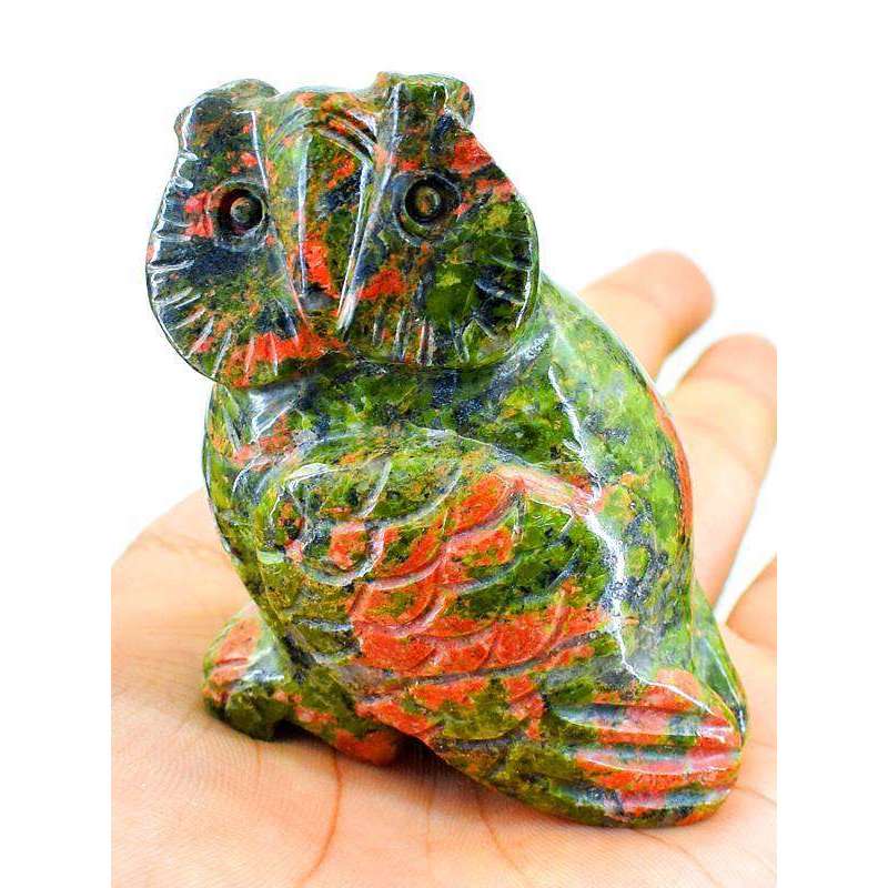 gemsmore:Exclusive Blood Green Unakite Hand Carved Owl