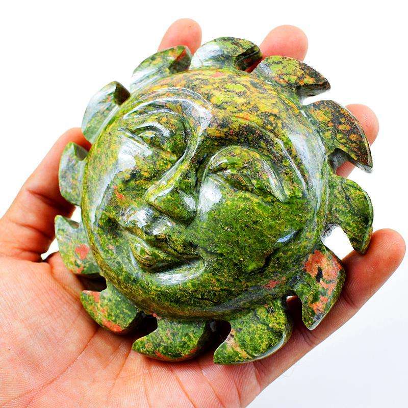 gemsmore:Exclusive Blood Green Unakite Hand Carved Sun Face
