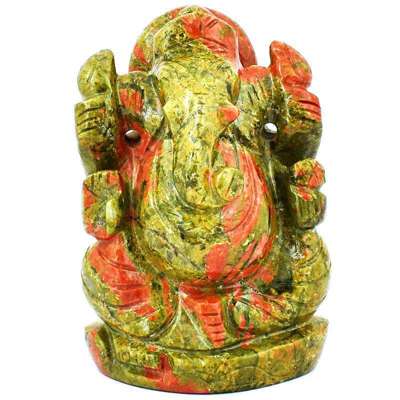 gemsmore:Exclusive Blood Green Unakite Lord Ganesha Idol