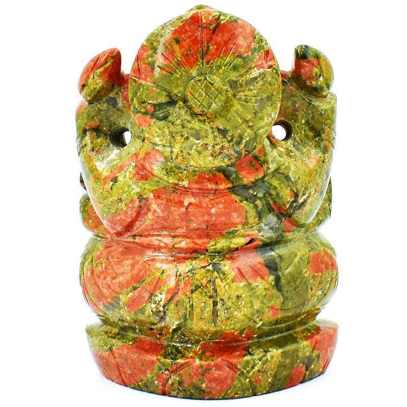 gemsmore:Exclusive Blood Green Unakite Lord Ganesha Idol