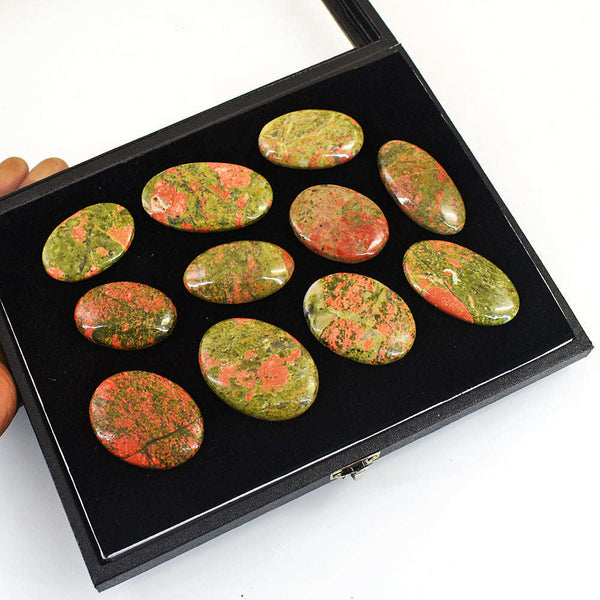 gemsmore:Exclusive Blood Green Unakite Untreated Gemstone Cabochon Lot