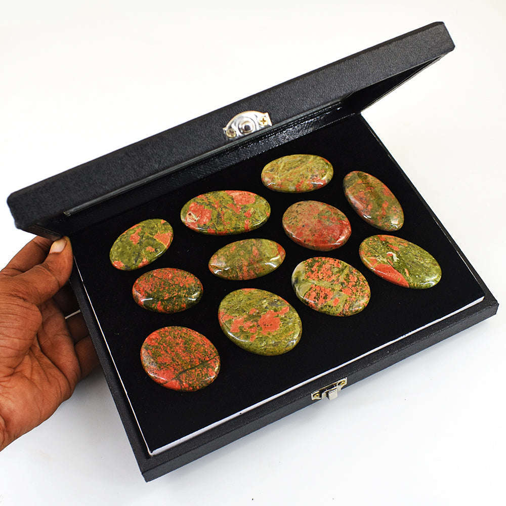 gemsmore:Exclusive Blood Green Unakite Untreated Gemstone Cabochon Lot