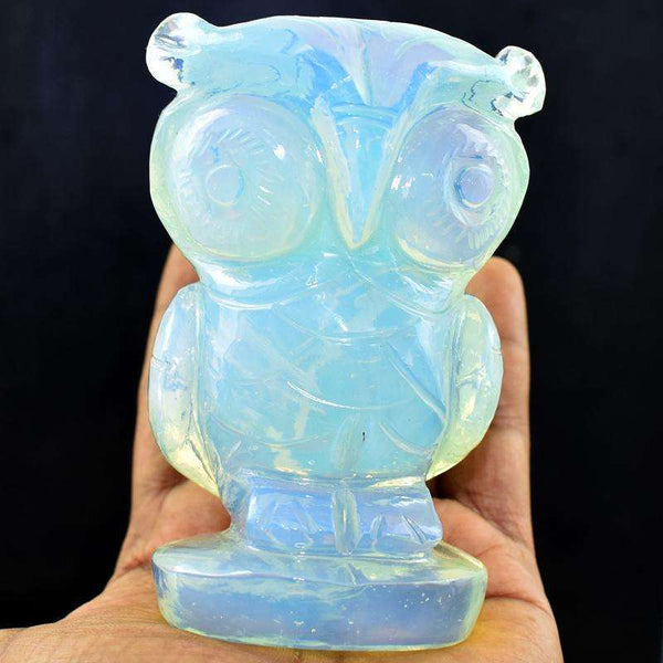 gemsmore:Exclusive Blue Color Play Opalite Carved Owl