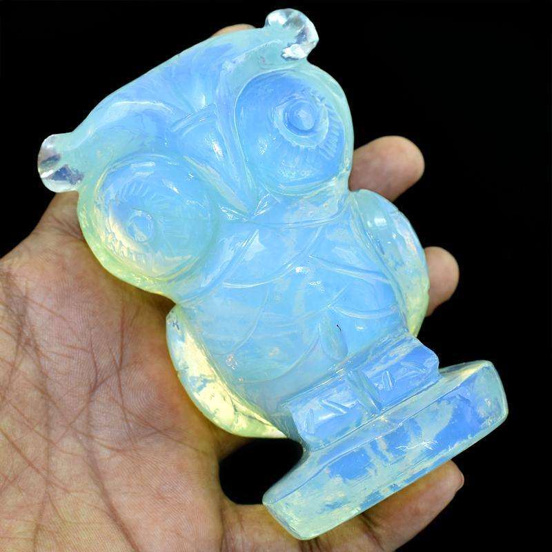 gemsmore:Exclusive Blue Color Play Opalite Carved Owl