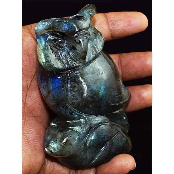 gemsmore:Exclusive Blue Flash Labardorite Hand Carved Owl