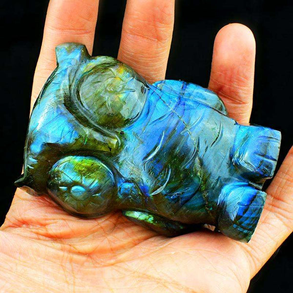 gemsmore:Exclusive Blue Flash Labardorite Hand Carved Owl