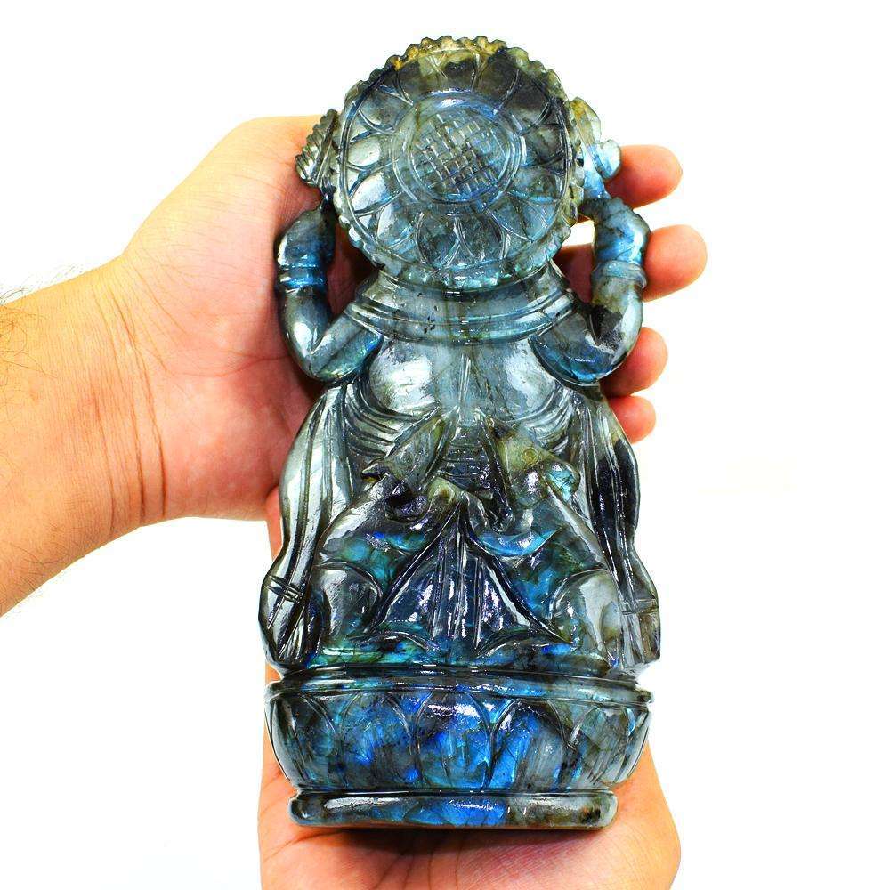 gemsmore:Exclusive Blue Flash Labradorite Carved Lord Ganesha Idol Statute