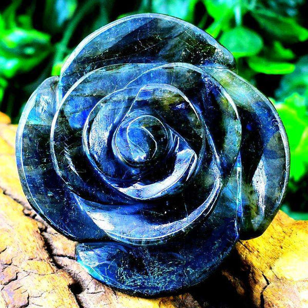 gemsmore:Exclusive Blue Flash Labradorite Carved Rose