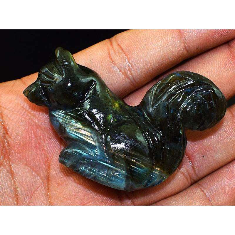 gemsmore:Exclusive Blue Flash Labradorite Carved Squirrel