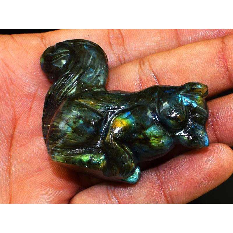 gemsmore:Exclusive Blue Flash Labradorite Carved Squirrel