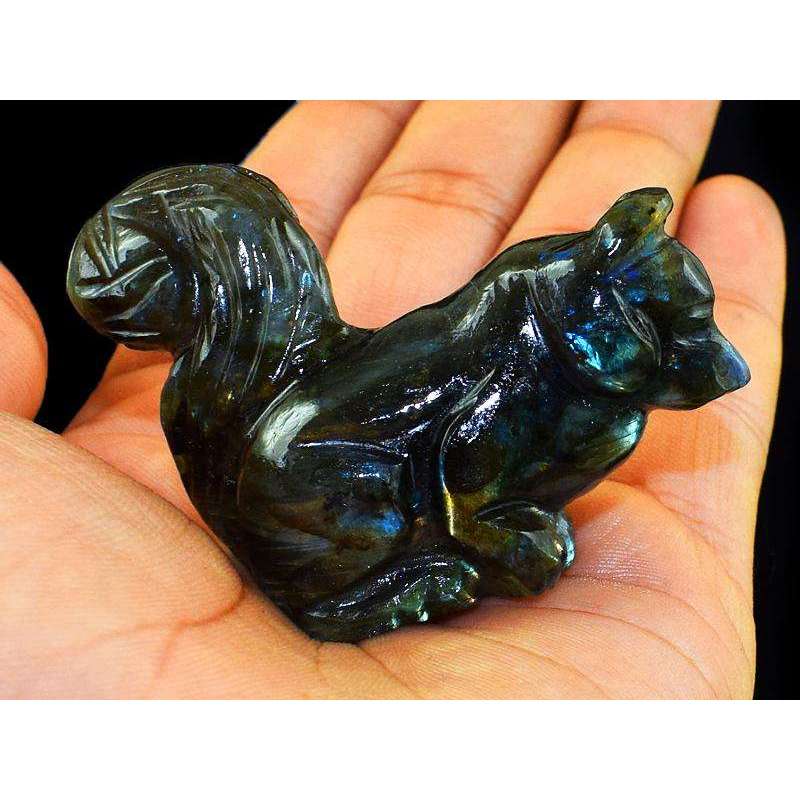 gemsmore:Exclusive Blue Flash Labradorite Carved Squirrel