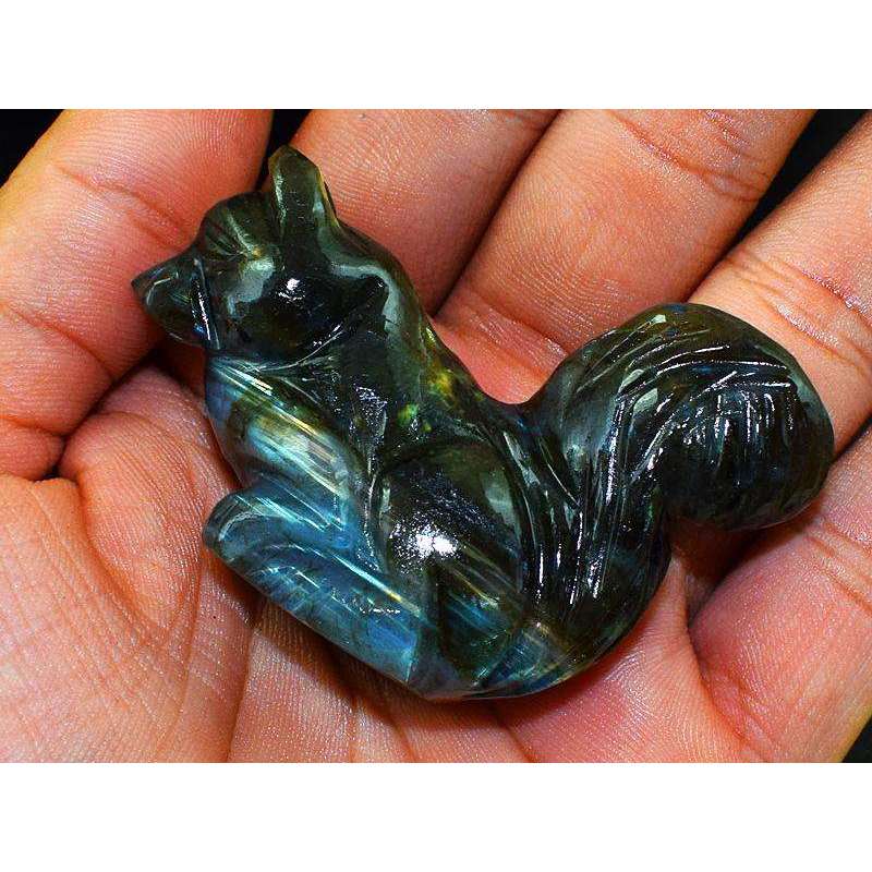 gemsmore:Exclusive Blue Flash Labradorite Carved Squirrel