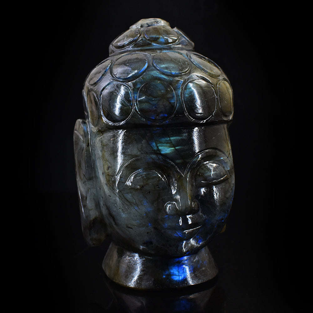 gemsmore:Exclusive Blue Flash Labradorite Hand Carved Buddha Head