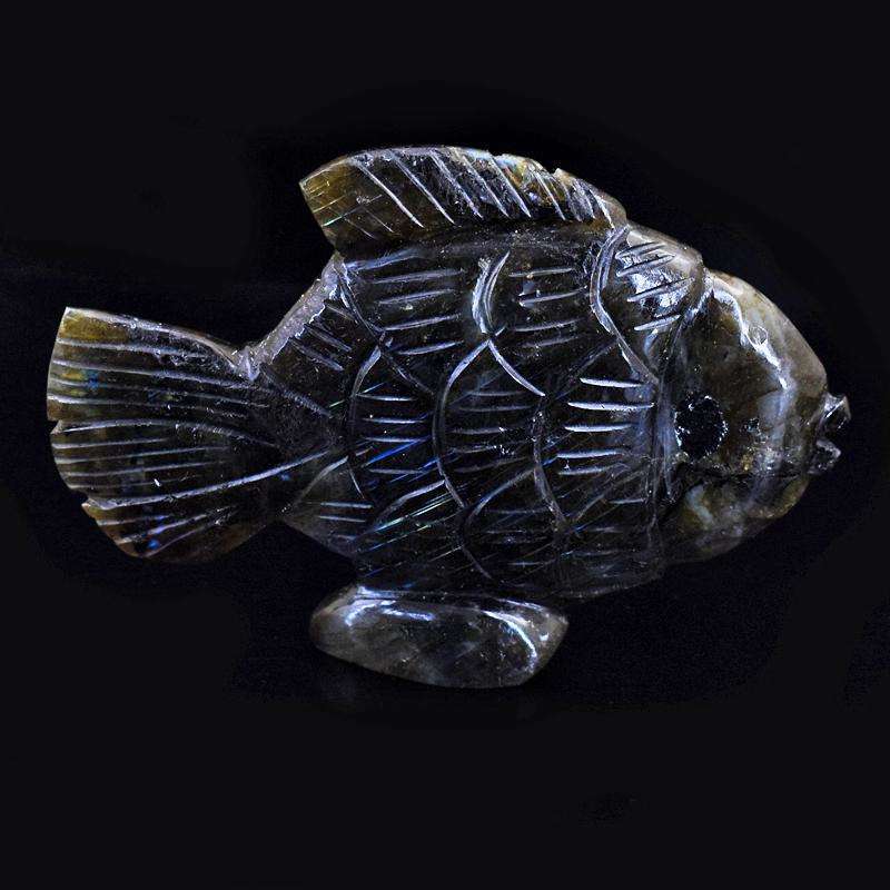 gemsmore:Exclusive Blue Flash Labradorite Hand Carved Fish