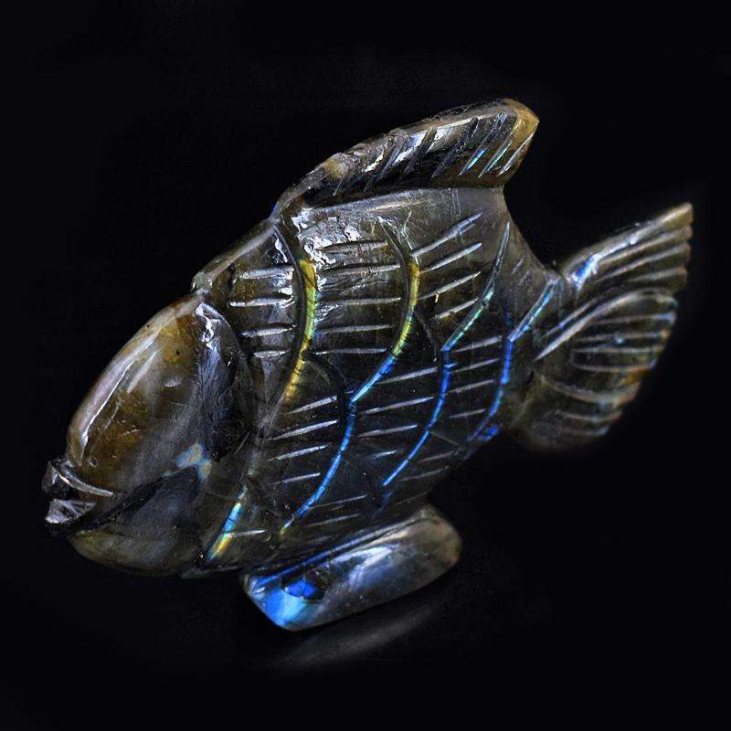 gemsmore:Exclusive Blue Flash Labradorite Hand Carved Fish