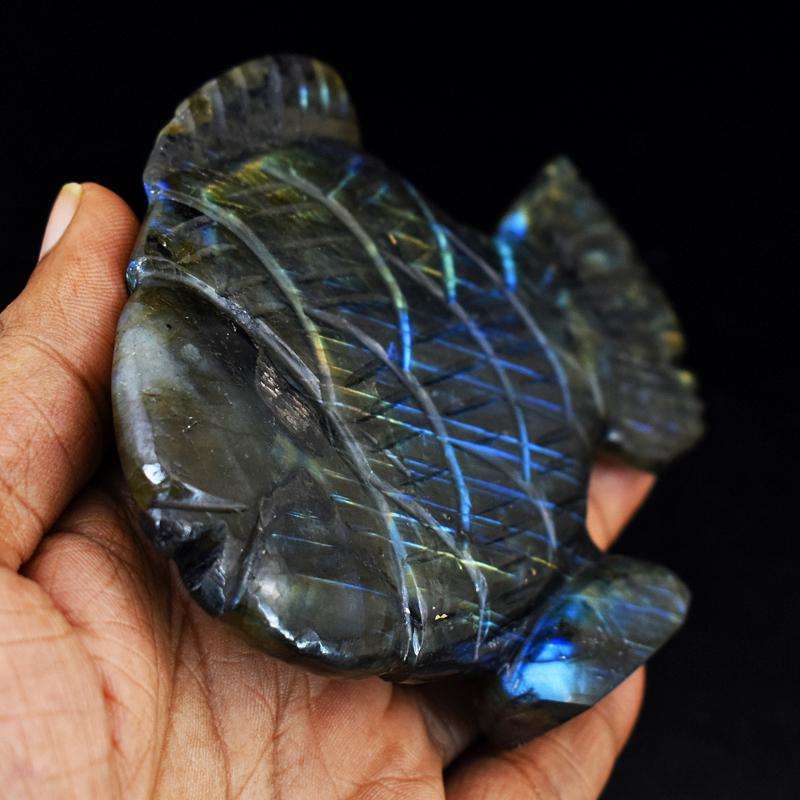 gemsmore:Exclusive Blue Flash Labradorite Hand Carved Fish