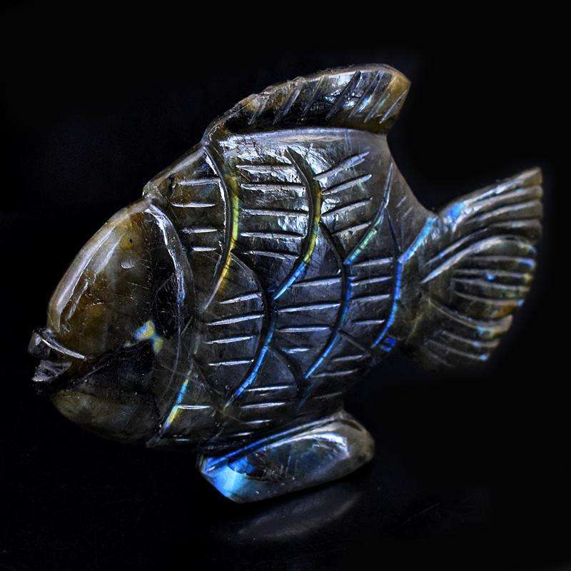 gemsmore:Exclusive Blue Flash Labradorite Hand Carved Fish