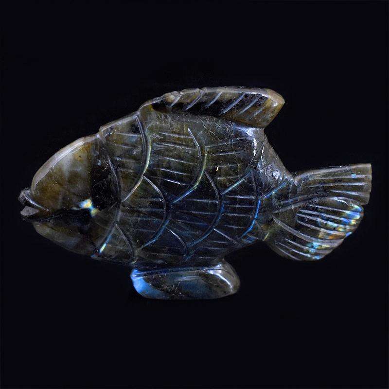 gemsmore:Exclusive Blue Flash Labradorite Hand Carved Fish